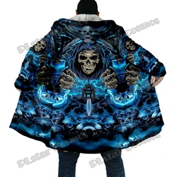 Capa de moda de invierno para hombre, capa con capucha de lana gruesa con estampado 3D de calavera divertida, capa cálida informal Unisex DP48