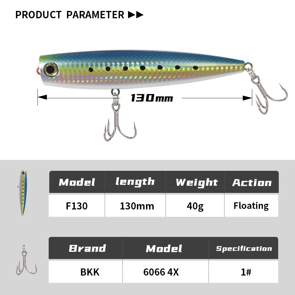 JIGGING PRO 130mm 40g Topwater Popper señuelo superficie señuelo de pesca aparejos de pesca de agua salada atún Kingfish Amberjack - imagen 2