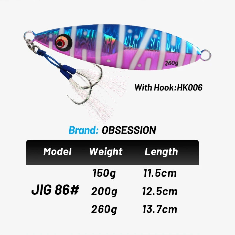 OBSESSION J86 señuelo de Jigging de Metal lento brillo 150g 200g 260g Pesca hundimiento plantillas de caída Pesca de agua salada paso Pesca cebo duro Jig - imagen 3