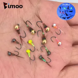 Bimoo 4/6PCS # 14 # 18 Jig sin púas Ninfa Fly faisán cola pluma Euro mosca húmeda hundimiento rápido Perdigon Ninfa trucha Señuelos de pesca