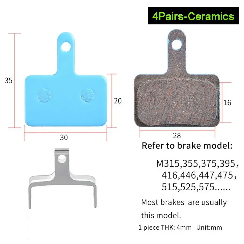 Pastillas de freno de disco semimetálicas de resina para bicicleta de montaña Shimano, B01S, M375, M395, M446, M485, M486, M416, Deore, M515, M525, 4 pares - imagen 4