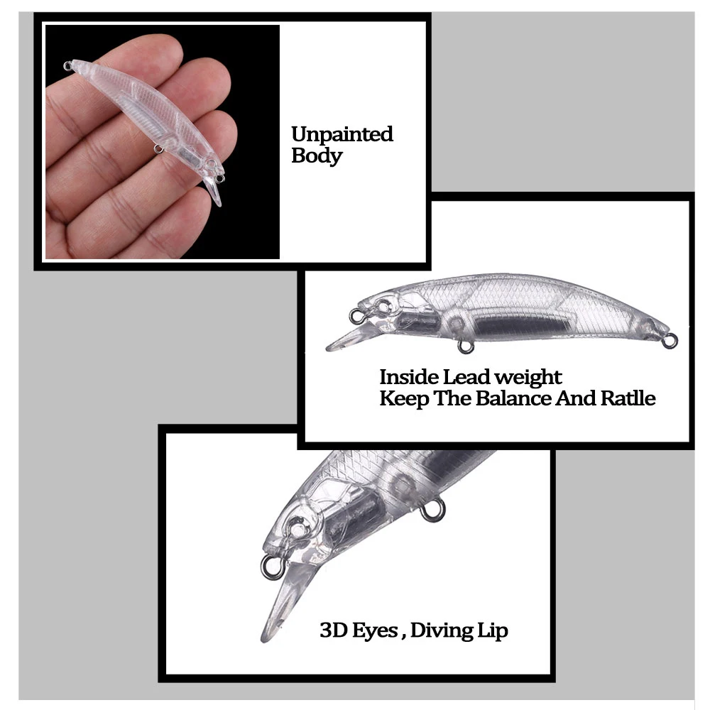Chan'sHuang-Cebo en blanco 20 piezas sin pintar, sonajero de hundimiento de 5,6 cm/5,2g, Wobbler Minnow, aparejos de señuelo de pesca artificiales hechos a mano - imagen 4