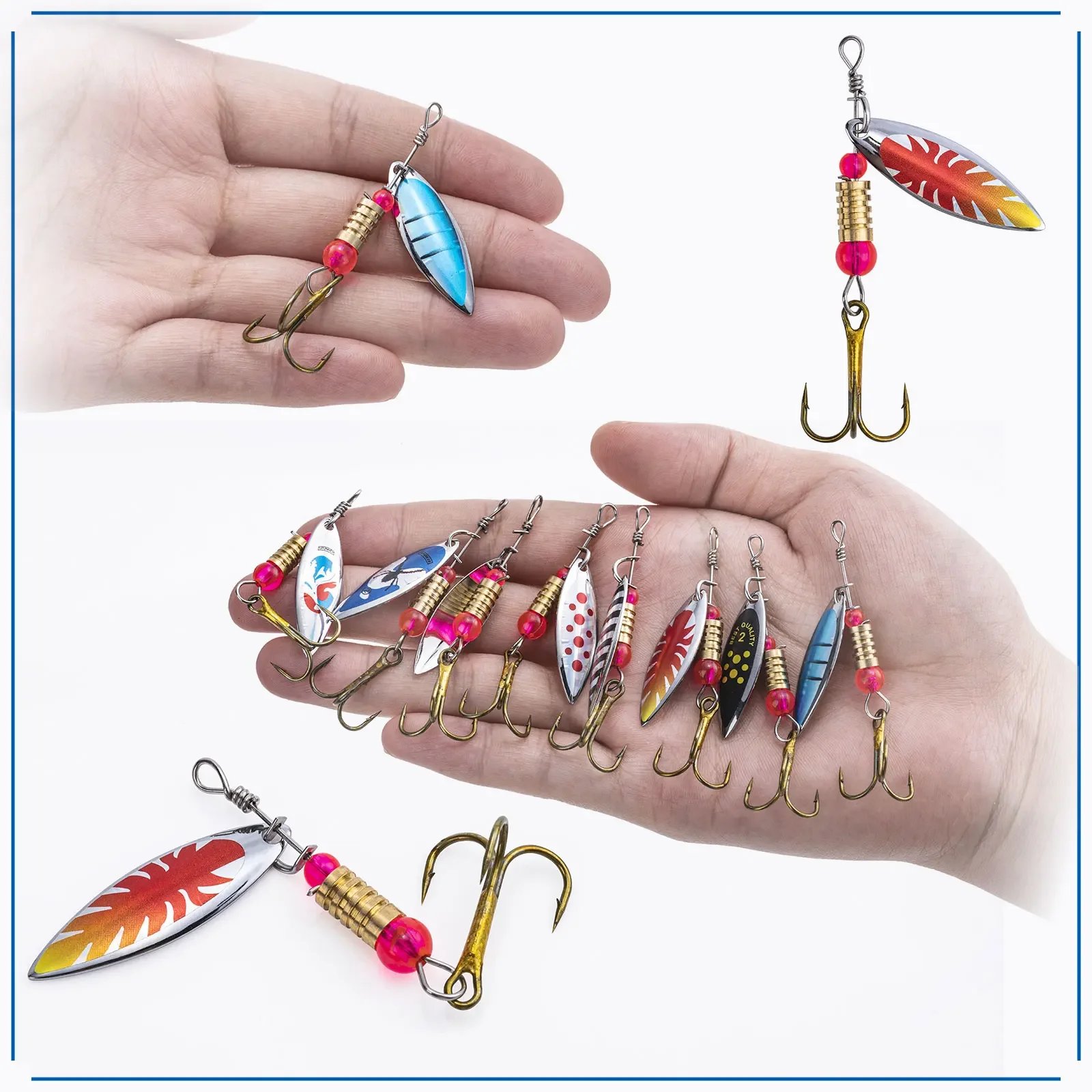 Goture-cuchara giratoria de Metal para pesca, cebo portátil de 5,5 cm, Wobblers con anzuelos, tamaño 6 #, para lubina, trucha, perca, Lucio, 16 unids/lote por caja - imagen 5