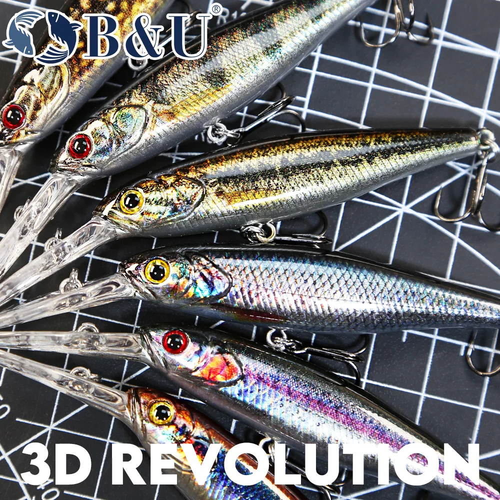 B & U 68mm impresión 3D sábalo suspendido pececillo señuelo de pesca Artificial Jerkbait Wobblers lubina Lucio Swimbait Señuelos de Pesca - imagen 3