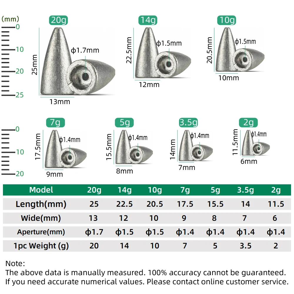 DNDYUJU 10 Uds plomo peso de pesca 2/3,5/5/7/10/14/20g bala plomo peso Jig Head agua dulceTexas Rig Set aparejos de pesca - imagen 5