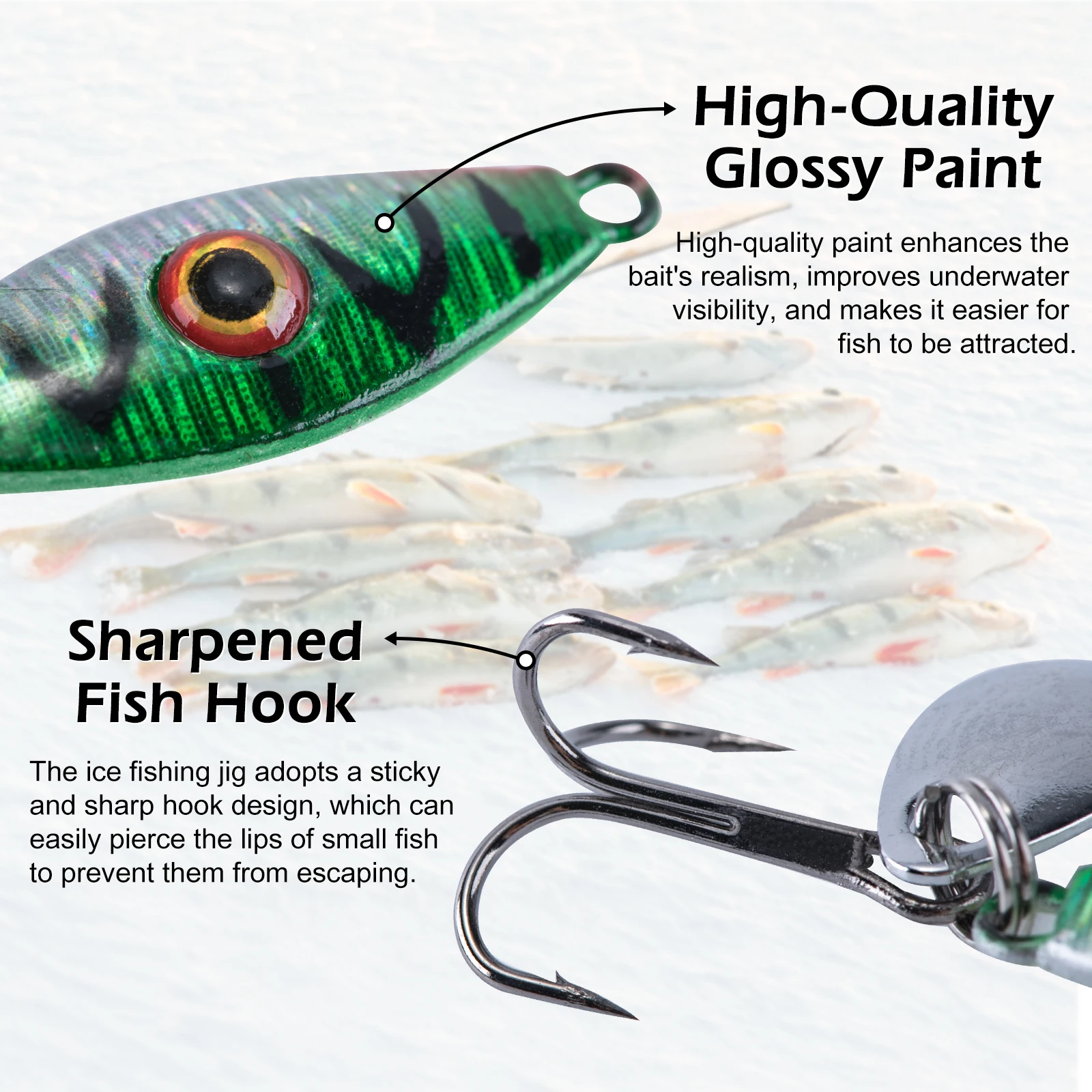 Juego de Señuelos de Pesca en Hielo Goture - Señuelos Luminosos Brillantes, Señuelos Duros, Señuelos Giratorios, Señuelos Blandos, Anzuelos Afilados, Caja de Aparejos, Equipo Profesional - imagen 5