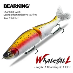 BEARKING-señuelo de pesca superior, 185mm, 64g, 2,25 oz, Minnow articulado, Wobblers, cuerpo ABS con cola suave, SwimBaits, señuelo suave para lucio y lubina