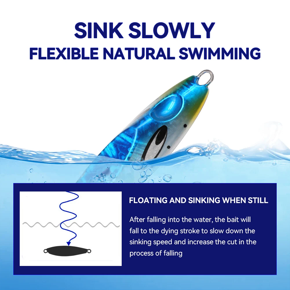 SANLIKE-cebo de Jigging de hundimiento lento, señuelo de pesca duro Artificial brillante, acción de conmutación más única para herramienta de pesca de agua salada - imagen 5