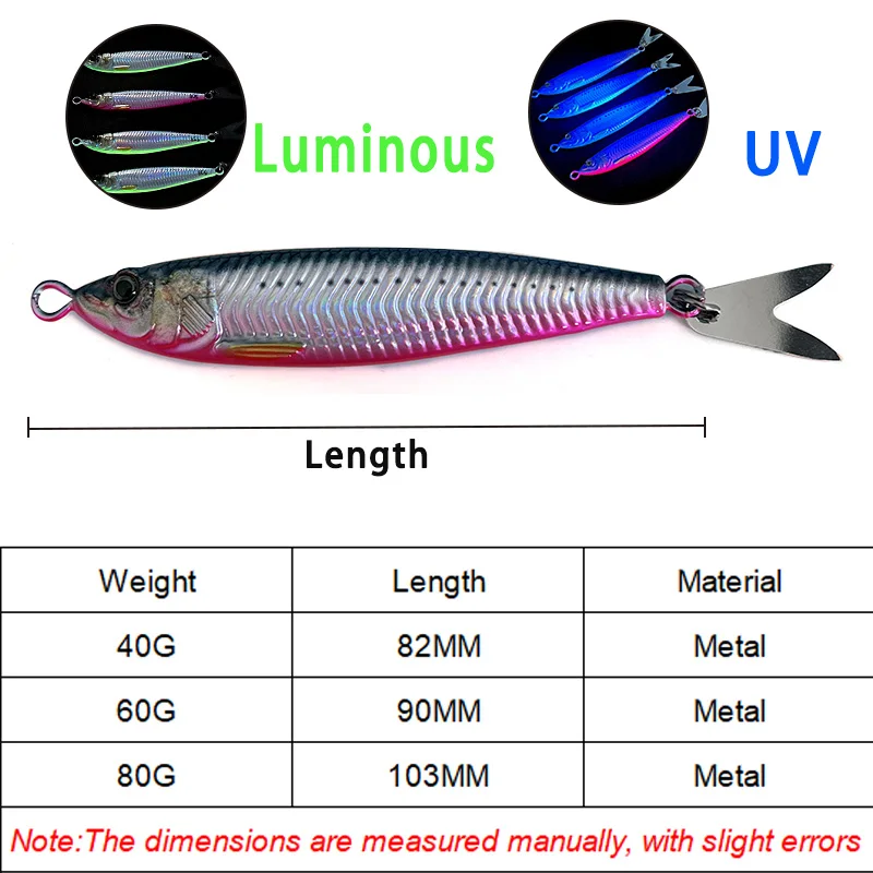TAKEDO 40G 60G 80G señuelo de Jigging plantilla de Metal cebo Señuelos de Pesca de Mar recubrimiento UV Jerkbait artificial Jigbait luminoso para vientre - imagen 2