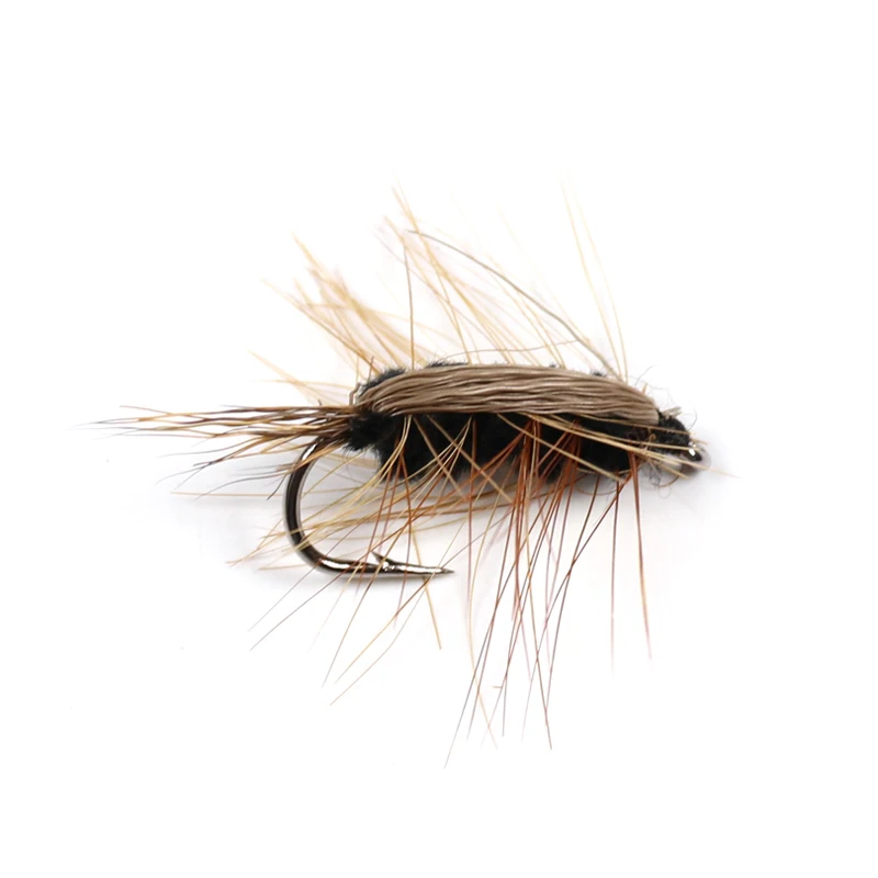Wifreo-Cebo para pesca con mosca, 10 piezas #6, cuerpo negro, gusano marrón Caddis Nymph, Mosca, pelo de ciervo, escarabajo, trucha, mosca - imagen 2