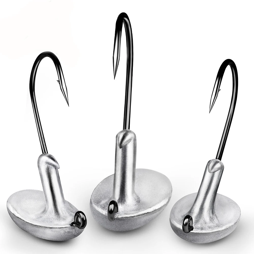 Anzuelos de pesca de 3,5g, 5g, 7g, 10g, 14g con cabeza pesada, anzuelos de pesca de hierba anticolgantes para cebos blandos, 10 unids/lote jig pesca anzuelos para jigs