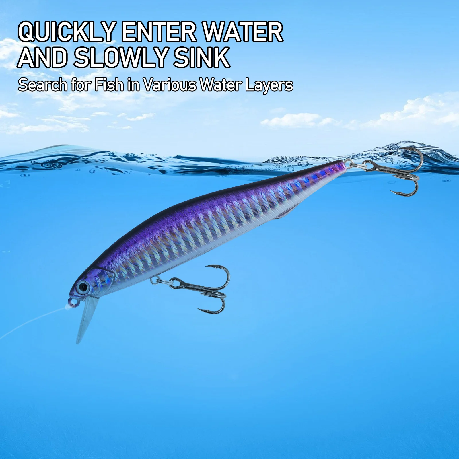 Señuelo de Pesca de Mar Minnow de 14g, cebo Crankbait de hundimiento lento, cebo duro de fundición larga, Lucio de curricán en alta mar, agua salada - imagen 4