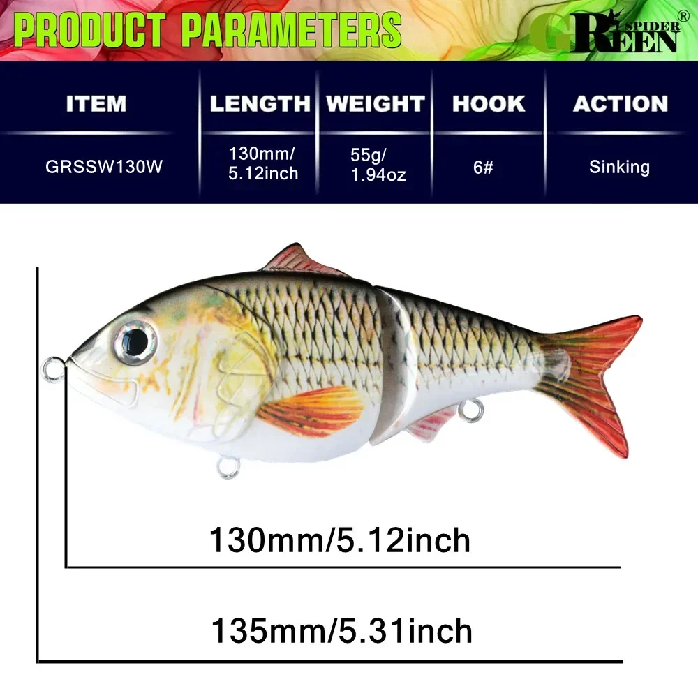 GREENSPIDER-señuelos de pesca multiarticulados, sección de 5,12 pulgadas, 1,94 OZ, ojo enojado, hundimiento, cebo deslizante Artificial - imagen 3