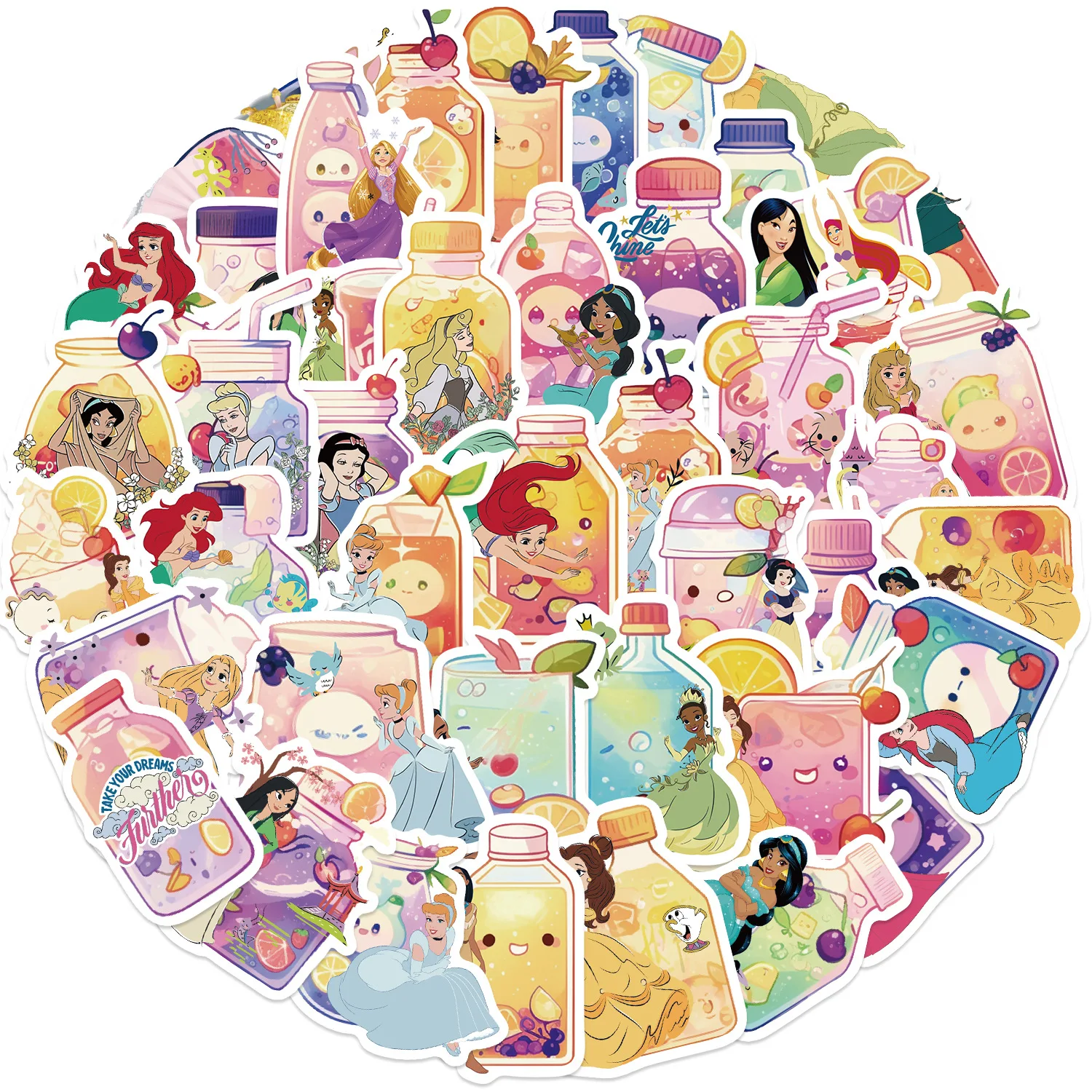 50 Uds. De pegatinas de película de dibujos animados de botella de agua de princesa de Disney, pegatinas impermeables para teléfono, portátil, equipaje, guitarra, cuaderno, juguete para niños - imagen 2