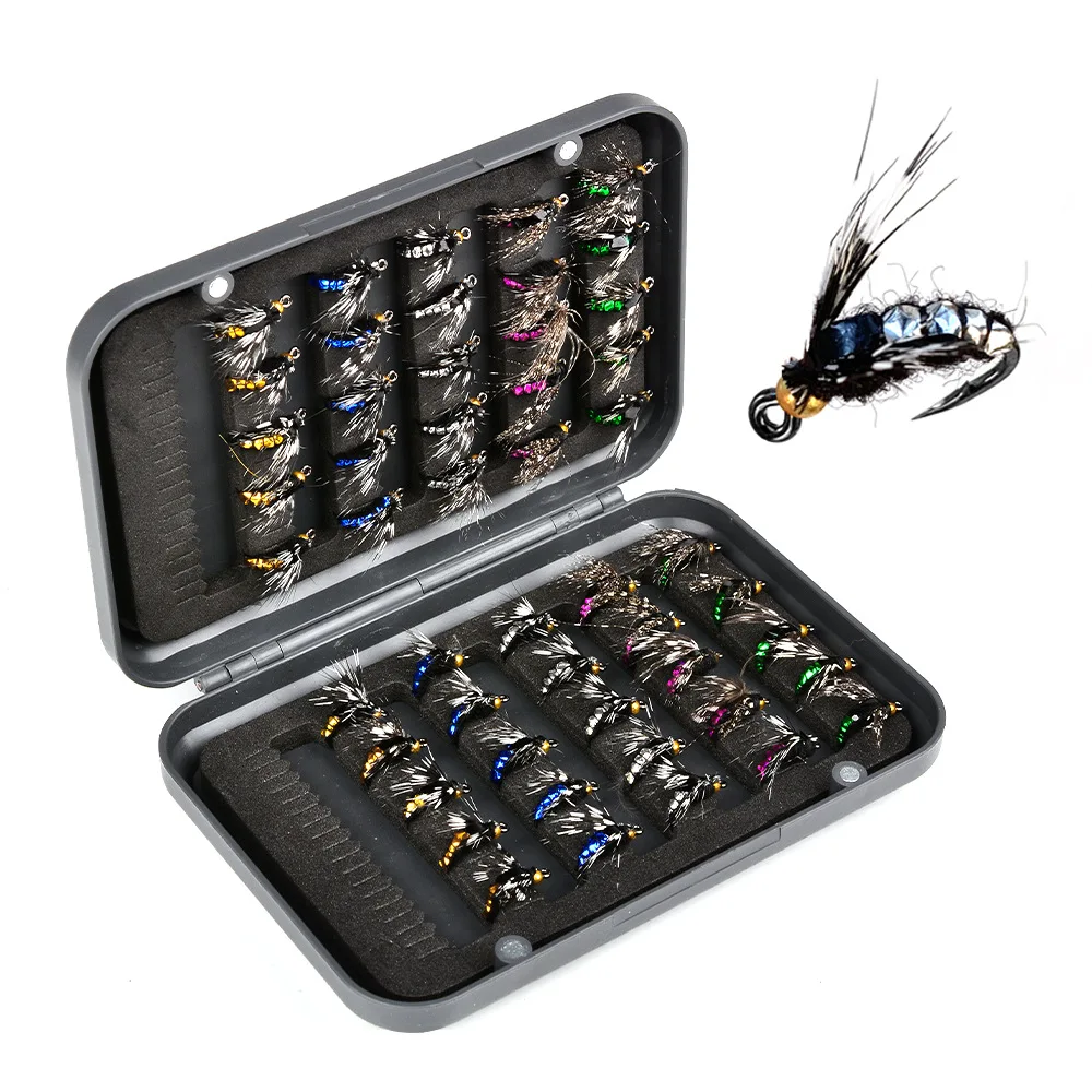 50 unids/caja anzuelo de pesca con mosca Topwater con anzuelo de mosca de pluma seca señuelo de insecto Natural cebo Artificial falso para pesca de carpa trucha - imagen 4