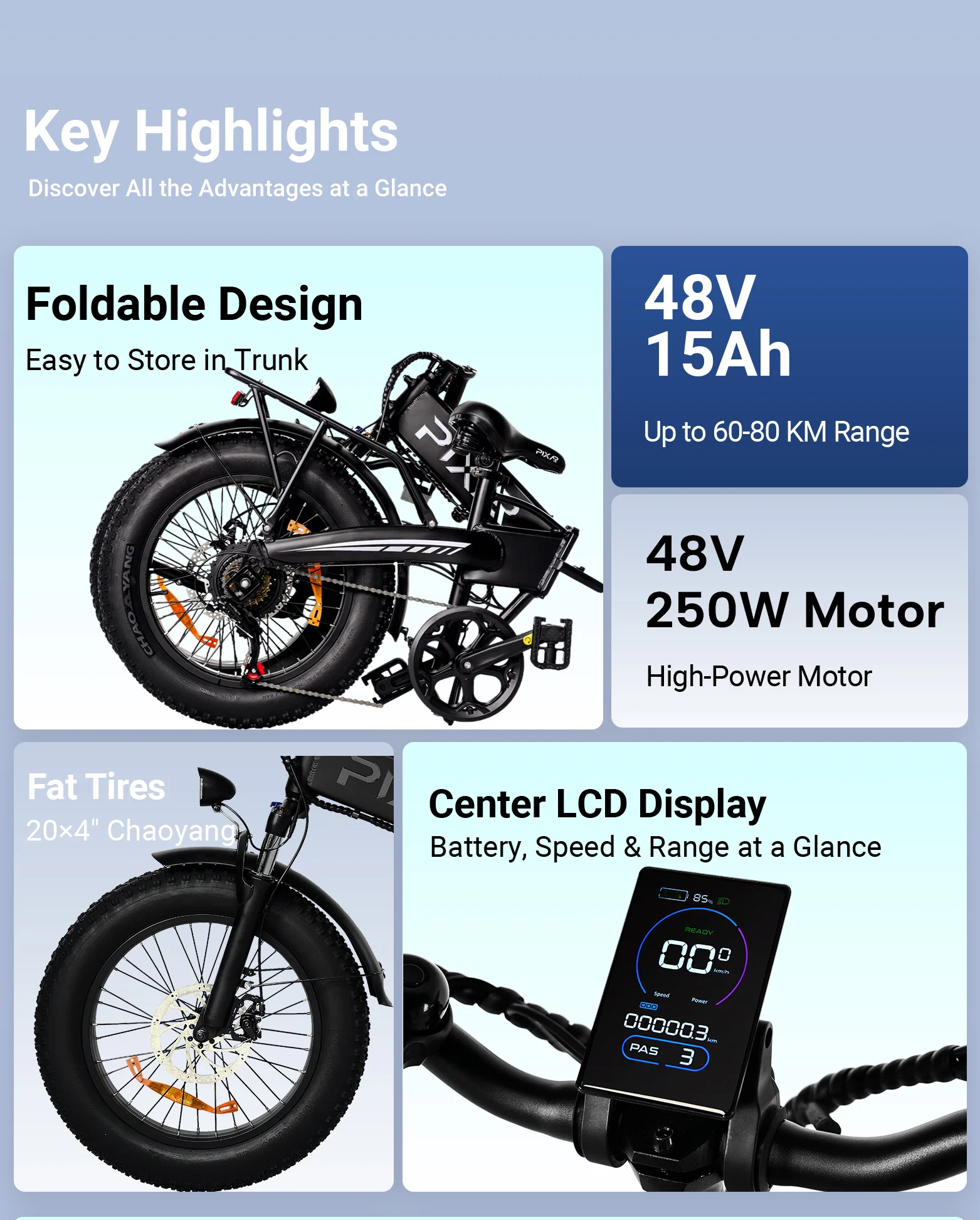 Bicicleta Eléctrica Pixar Star1 – Fat Bike Montaña 20x4, Batería 48V - imagen 2