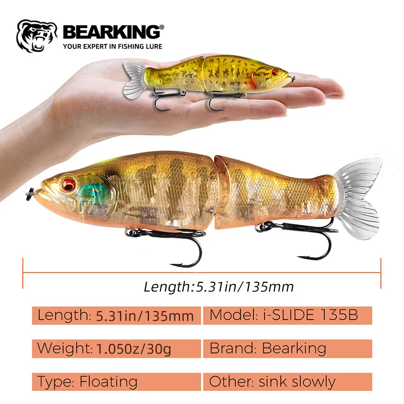 BEARKING 3 uds por juego Señuelos de Pesca 135mm 1oz Wobblers de pececillo articulado cuerpo ABS con cola suave SwimBaits señuelo suave - imagen 3