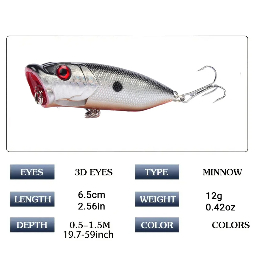 5 uds Señuelos de pesca Popper ojos 3d cebo Topwater Crankbait Wobblers aparejos de pesca - imagen 2