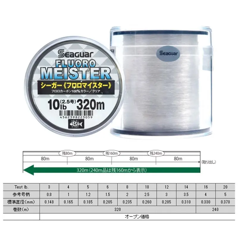 2023 SEAGUAR FLUORO MEISTER hilo de pescar Original 3LB-20LB 100% líneas de pesca de FLUOROCARBON 320M/240M - imagen 2