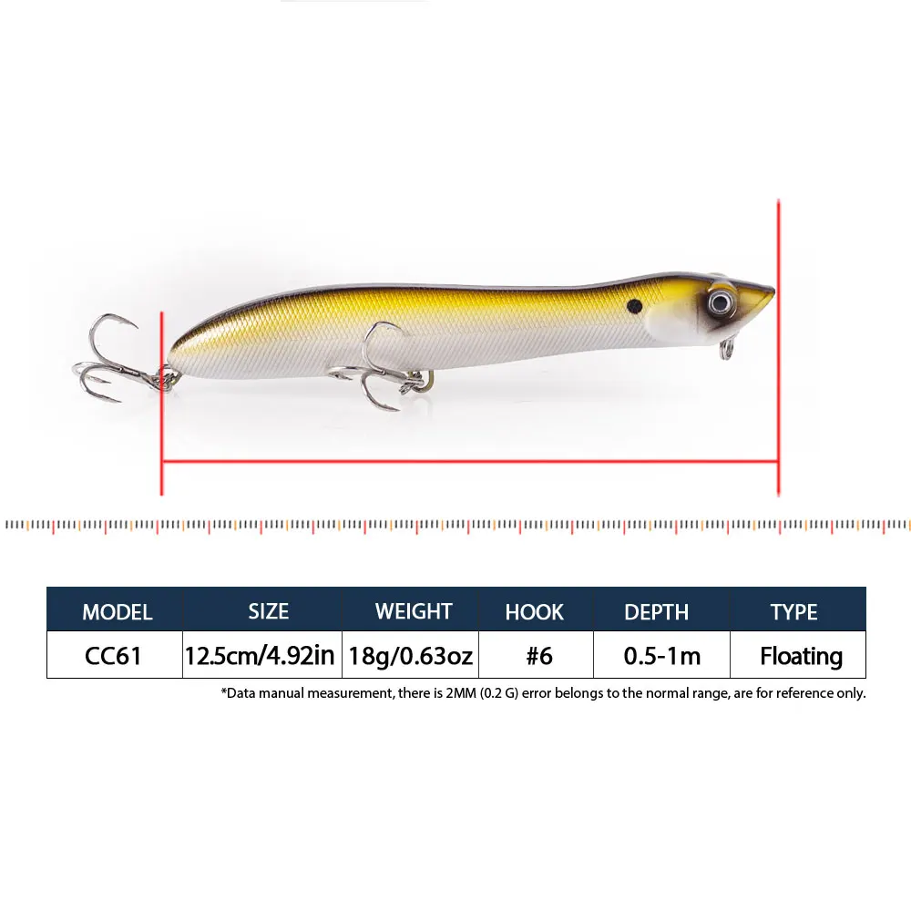 3 unids/caja Topwater lápiz Popper señuelo de pesca 12cm flotante cabeza de serpiente cebo duro Artificial caminar al perro sonajero Wobble aparejos de lubina - imagen 5