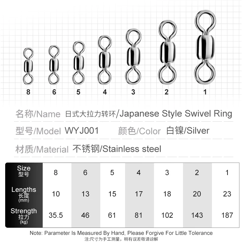 OBSESSÓN WYJ001 10 unids/bolsa 1 # -8 #   Grúa giratoria de acero inoxidable, conector de señuelo de pesca de agua salada, barril rodante giratorio - imagen 3