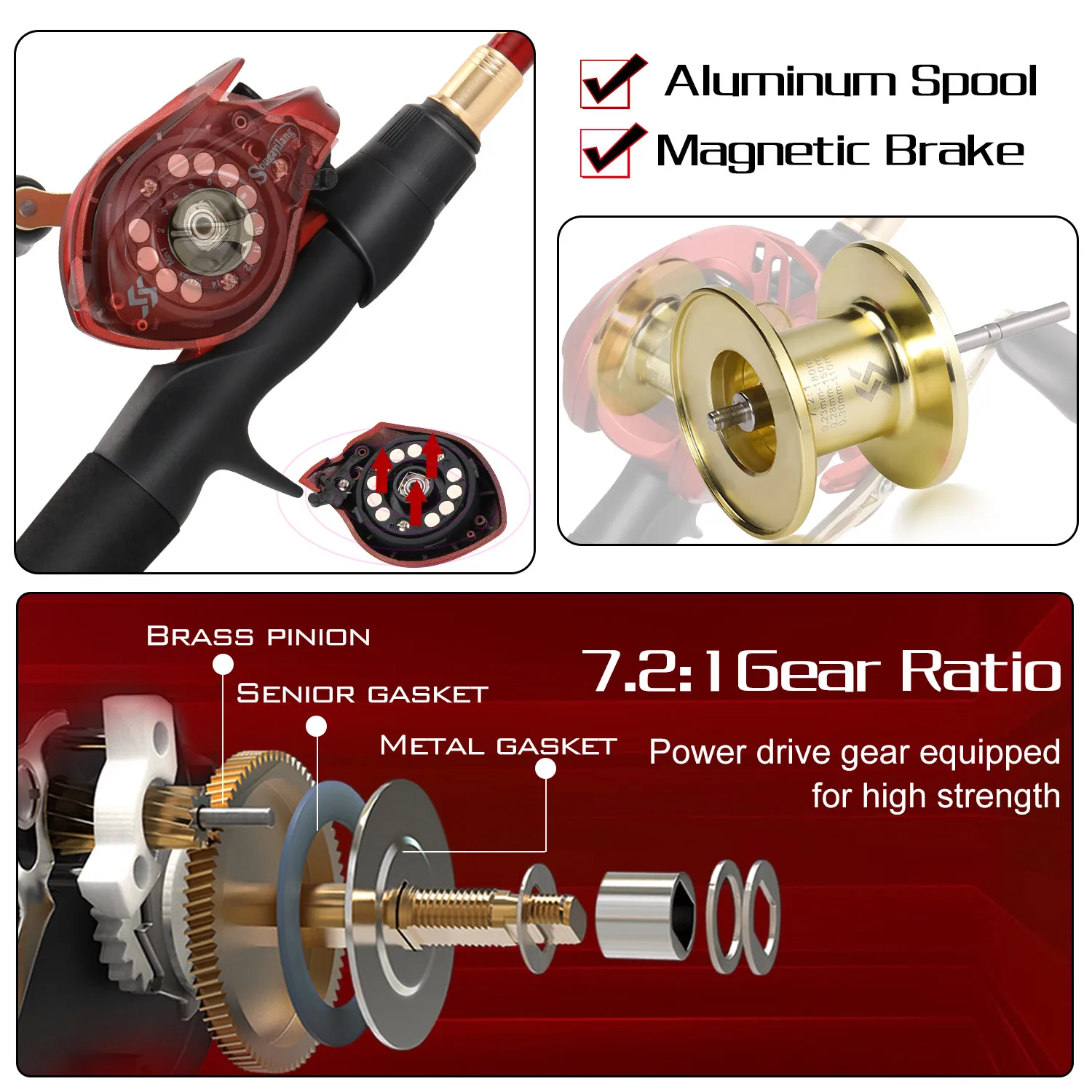 Sougayilang-caña de pescar Baitcasting y bolsa de carrete, caña telescópica de 1,8-2,4 m y carrete de Metal, carrete de Pesca para Pesca de lubina - imagen 4