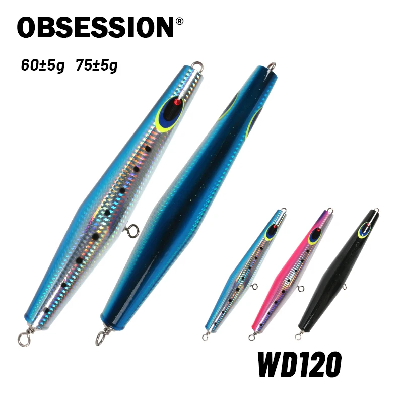 OBSESSION WD120 60g/21cm 75g/23cm gran juego Trolling madera GT Popper cebo de fundición larga señuelo de carpintero brillo de agua salada señuelos de madera - imagen 2