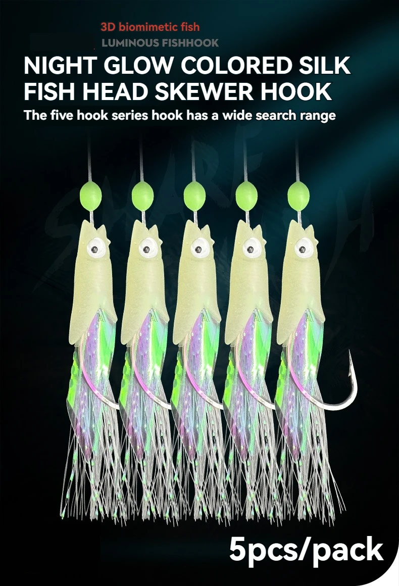Experimente la emoción de la pesca nocturna con nuestros luminosos ganchos de pédica de pescado de seda