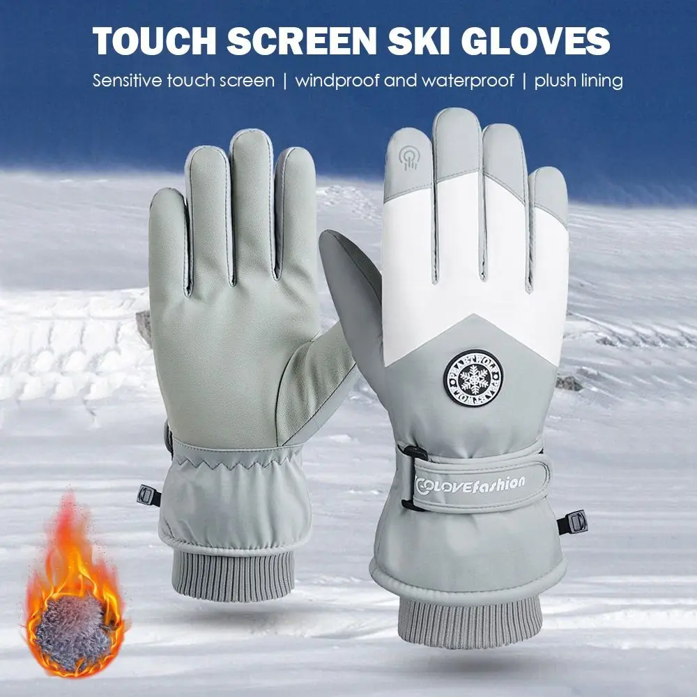 Guantes de montar de cuero de PU con pantalla táctil de invierno de lana impermeable guantes de esquí guantes de nieve - imagen 2