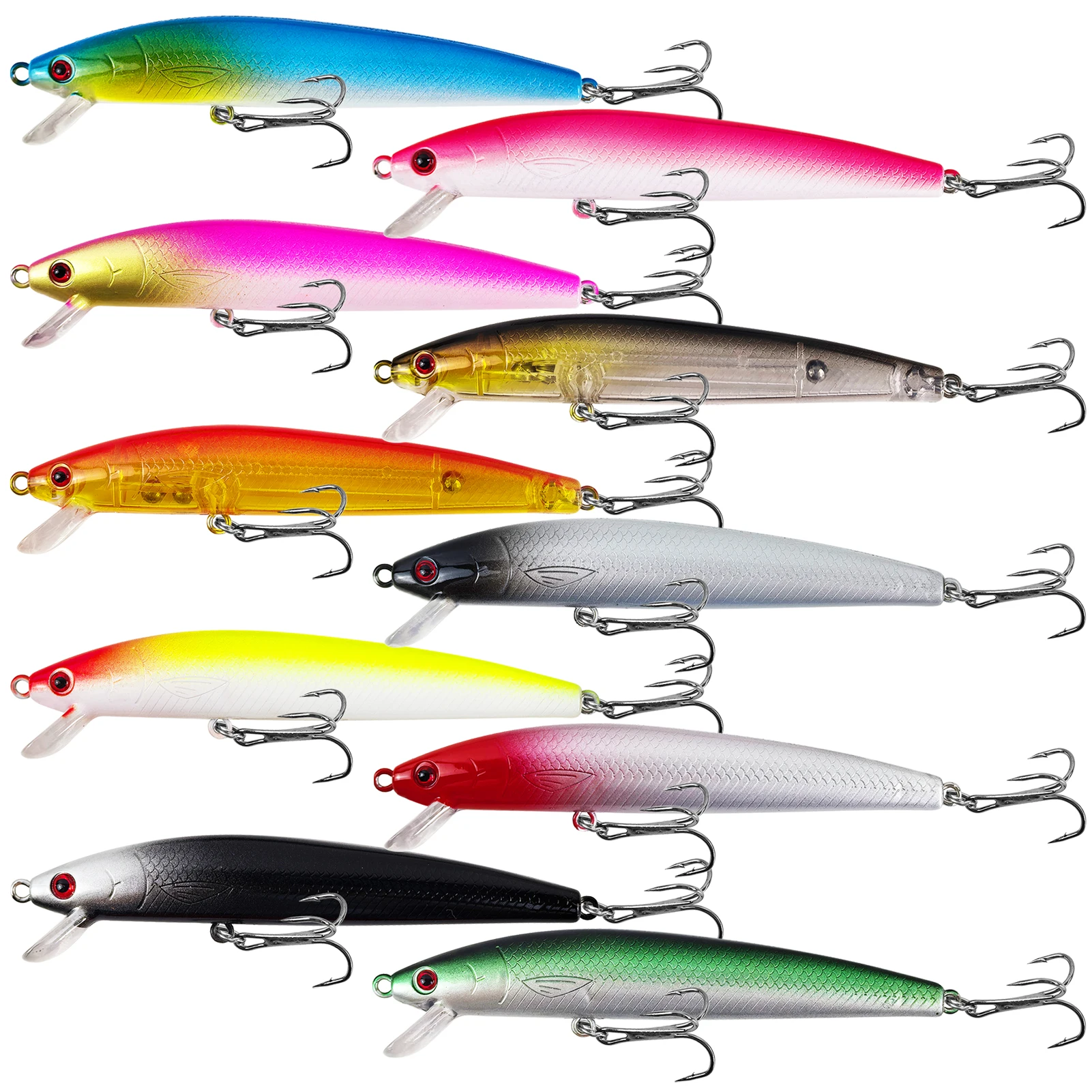 FREE FISHER Señuelo Minnow topwater con anzuelo triple y ojos 3D