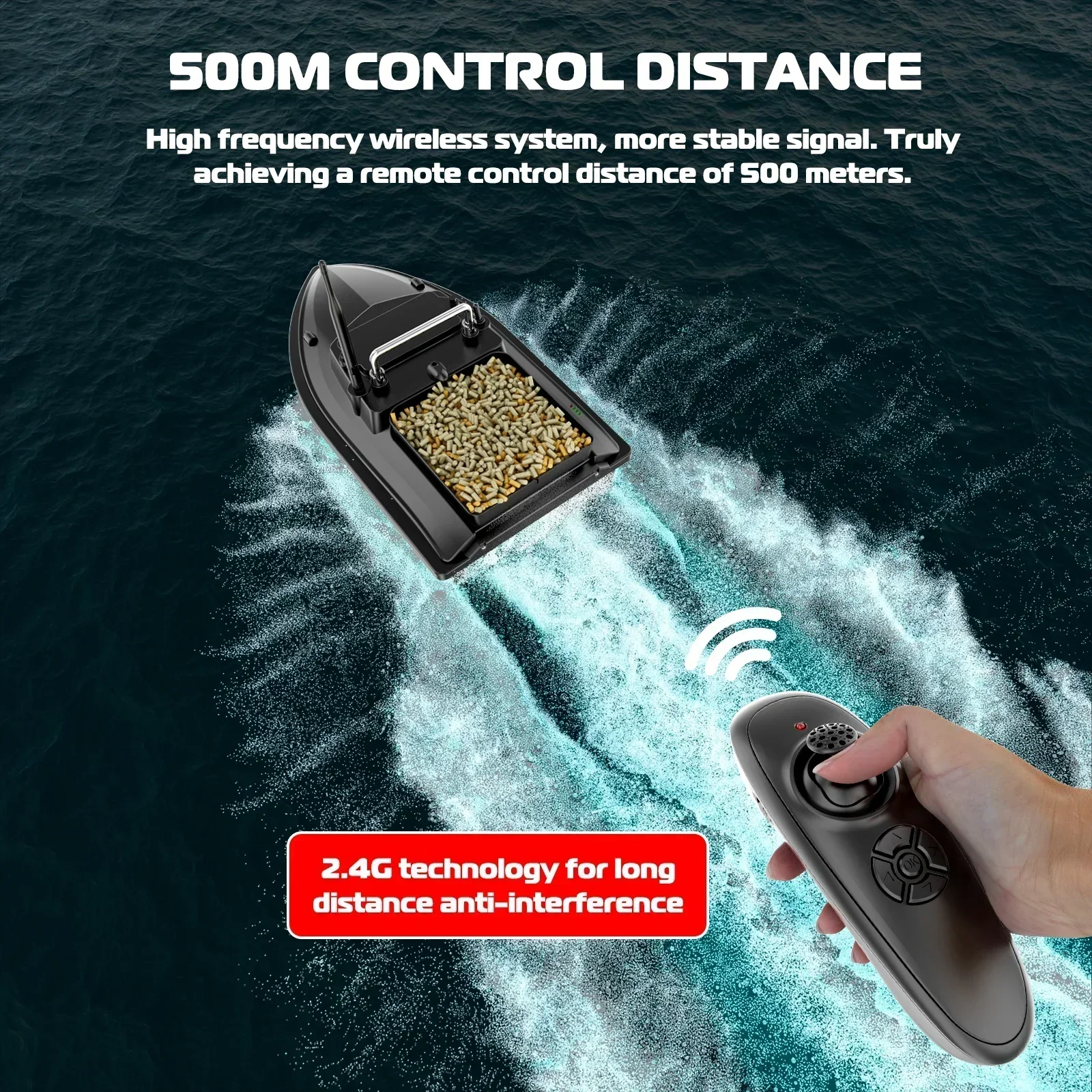 VWVIVIDWORLD, Control remoto de 500M, barco de cebo de pesca RC, 2KG cargado, crucero de velocidad fija, impermeable, alta velocidad, 4 luces nocturnas, VX - imagen 3