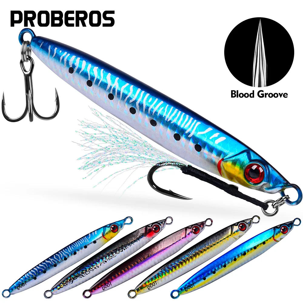 Proberos 1 unidad de plantillas de agua salada, señuelos de lanzamiento de Jigging lento de velocidad, señuelos artificiales de Jigging Vertical, plantilla de pesca con señuelo de Jigging