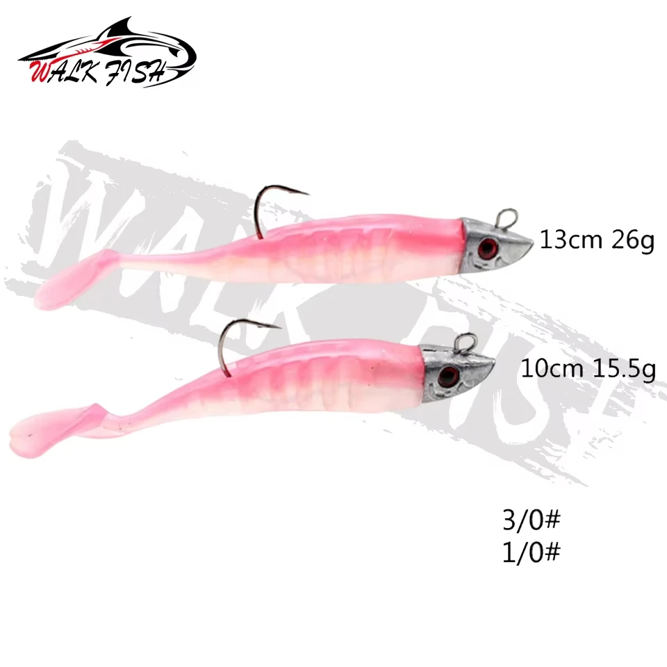 WALK FISH-cebo suave con cabeza de Jigging, 13cm, 26g, cola en T multicolor, cabeza de plomo en forma de pez, anzuelo de manivela, señuelo biónico, pargo - imagen 3