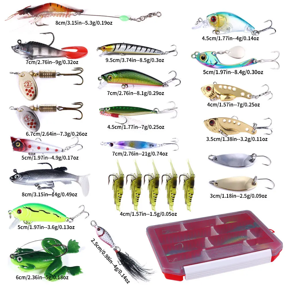 Kit de Señuelos de Pesca con larva de gusano, 24 Uds., Crankbait articulado, juego de cebo suave y duro con giratorios de pesca, anzuelos, caja de pesca