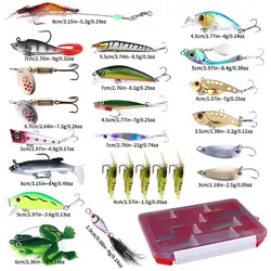 Kit de Señuelos de Pesca con larva de gusano, 24 Uds., Crankbait articulado, juego de cebo suave y duro con giratorios de pesca, anzuelos, caja de pesca
