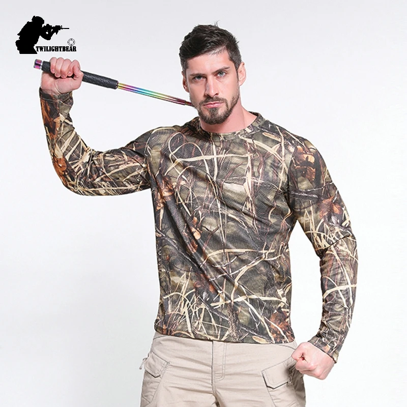 Camisetas de camuflaje al aire libre para hombre, camisa táctica de manga larga de secado rápido, ropa para hombre, camisetas de entrenamiento para caza y acampada AFT01 - imagen 3