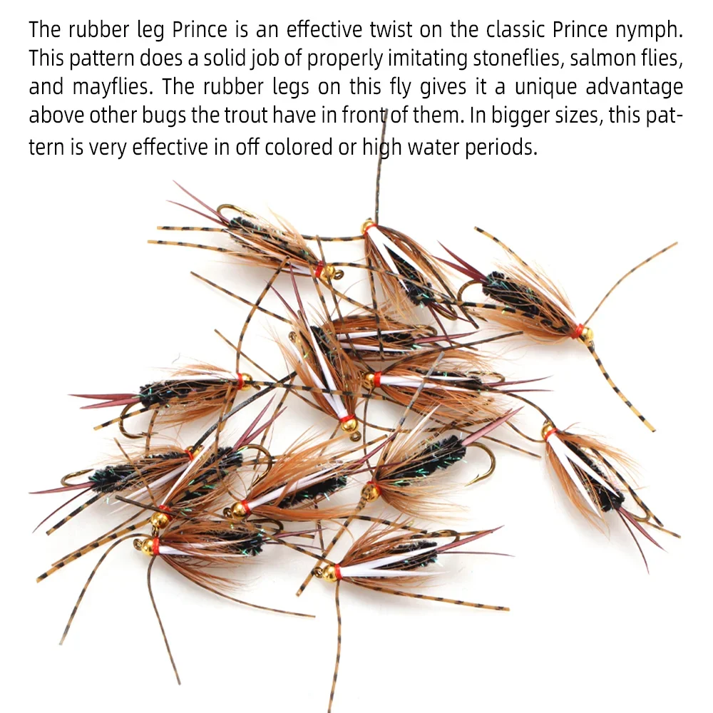 Wifreo 6 piezas # 6 cabeza de cuentas de latón patas de goma Príncipe Ninfa de hundimiento rápido ninfas húmedas Stonefly trucha salmón Steelhead Señuelos de pesca - imagen 5