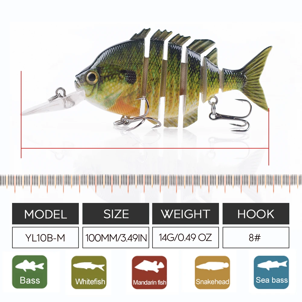 Hanlin-SEÑUELOS DE PESCA DE lengua larga multiarticulados, cebos de sábalo flotantes, Wobbler, cuerpo duro, Swimbait, aparejos de lubina, 10cm, 14g - imagen 2