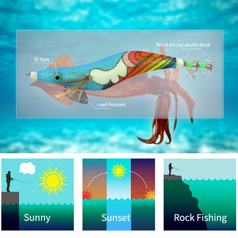 Topline-señuelo luminoso de calamar con plomo, cebos artificiales de Camarón, ojos 3D, sepia con anzuelo, accesorios - imagen 5