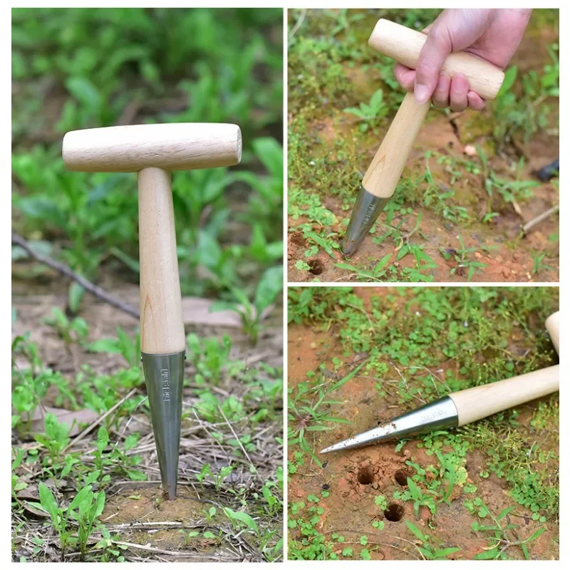 Wood Handle Seeder Excavator Horticultural Hole Drilling Seedling Transplanting Flower Planting Seedling Planter Gardening Tools - imagen 4