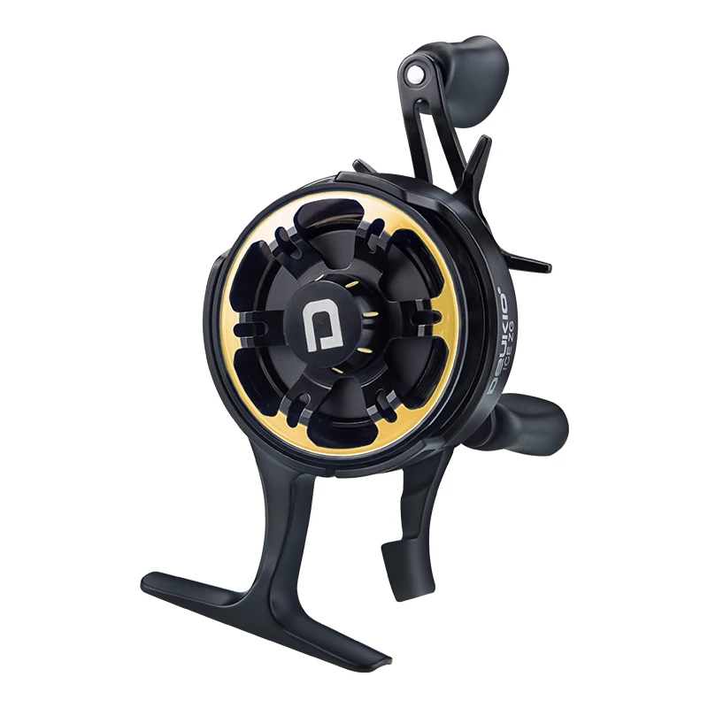 DEUKIO-Carretes de pesca en hielo, bobina de invierno de pie alto 2,5: 1, sistema de caída magnético ultrasuave portátil, carrete de hielo en línea, potencia de arrastre de 8KG - imagen 5