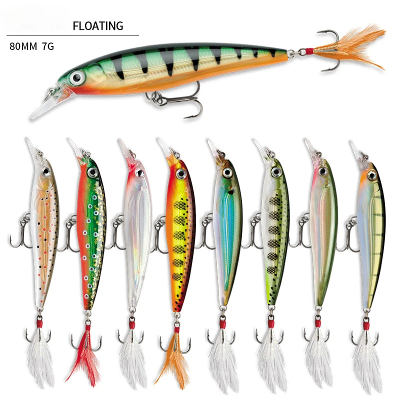 Cebo de pesca, anzuelo de pluma de cebo duro láser flotante de largo alcance, 80MM/7G, cebo falso, pesca en mar de agua dulce, pout de lubina - imagen 2