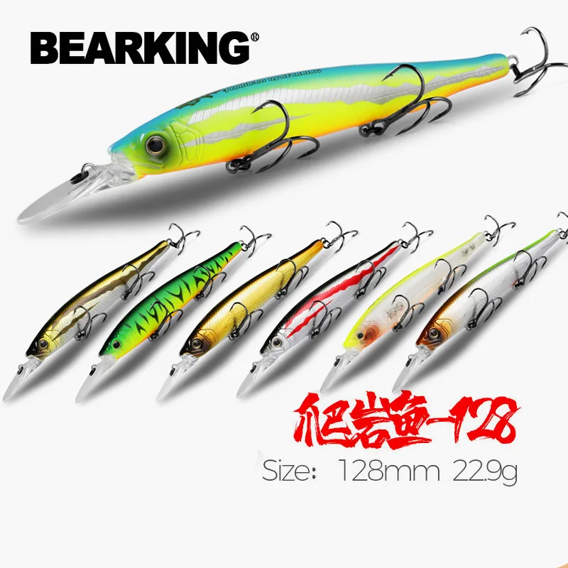 M127 BEARKING acción perfecta 10 colores para Señuelos de Pesca artificiales cebo 128mm 22,9g Dive2-3m Minnow Wobblers Crankbait