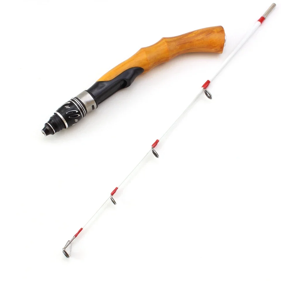 Caña de pescar con mango de madera para invierno, 2 secciones de longitud, 63cm, juego de caña giratoria, aparejos de pesca cortos, novedad - imagen 2