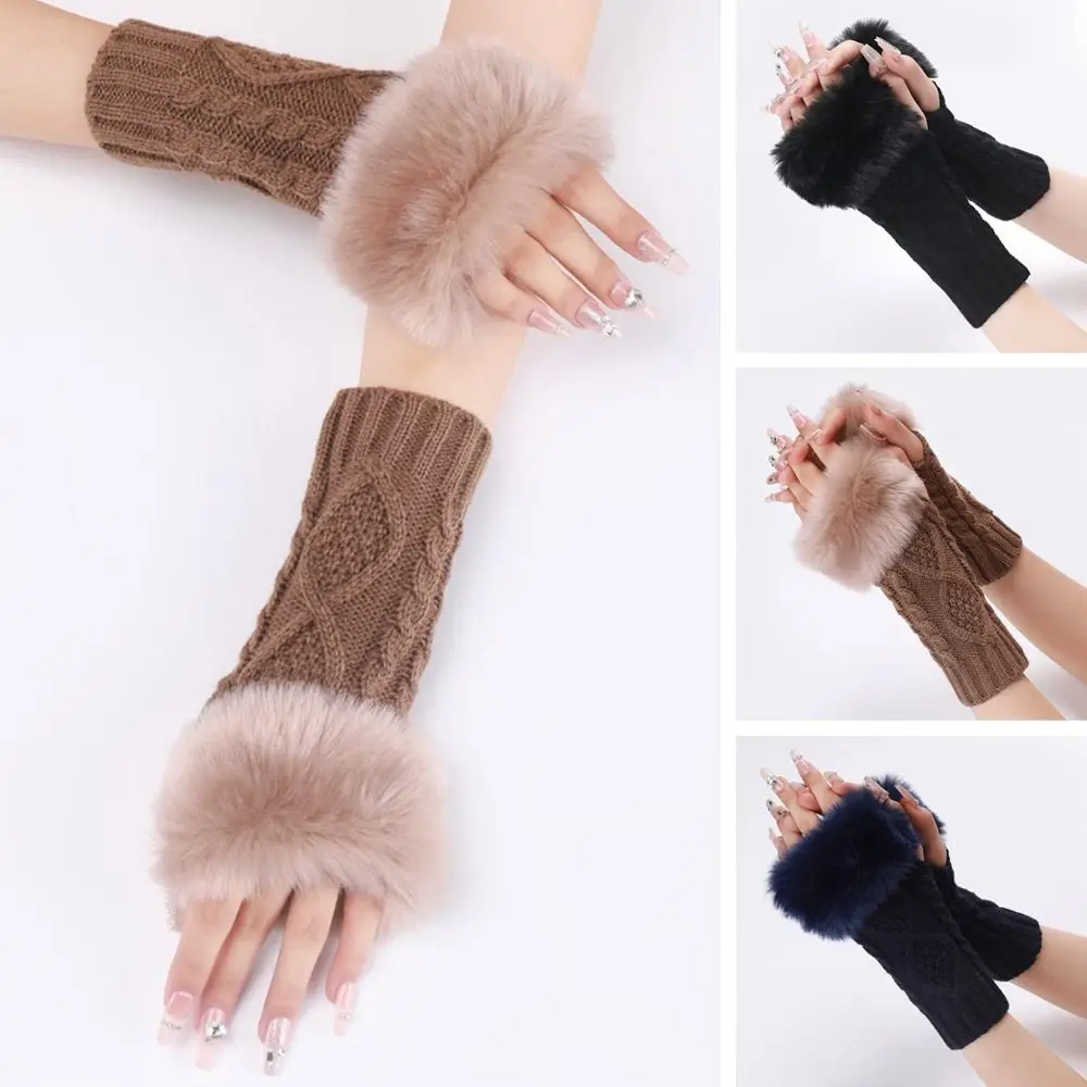 Manoplas elásticas gruesas y cálidas sin dedos, guantes giratorios para mujer, guantes sin dedos, guantes largos de punto, manopla larga - imagen 4