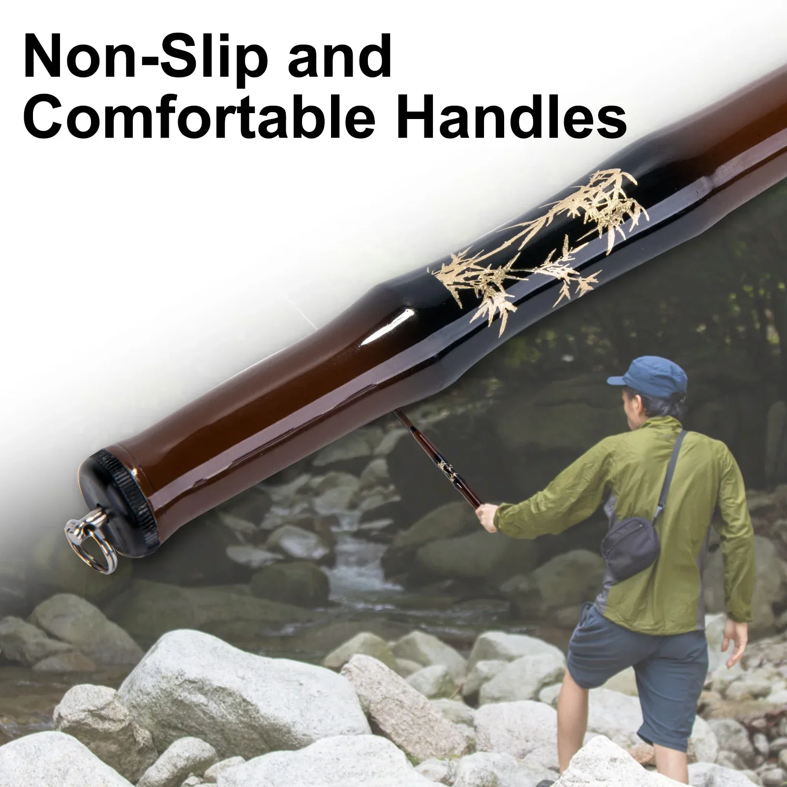 Goture-Mini caña de pescar telescópica de bolsillo, 1,8 m-5,4 m, portátil, ultraligera, con mango pequeño, para Stream River Dike Lake, marrón oscuro - imagen 3