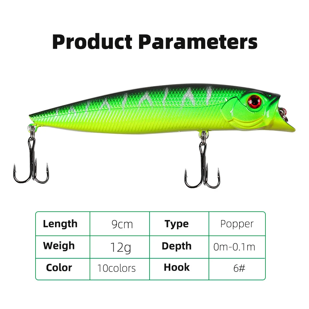 Señuelo de pesca 9,5 cm/12g cebo duro Popper señuelo con anzuelo triple ojos 3D realistas Swimbait cebo de pesca Popper - imagen 4