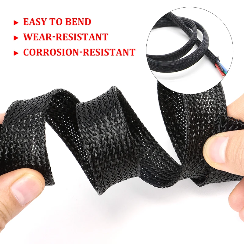 Funda protectora para Cable trenzado PET, negro/azul, 2/4/6/8/10/12/14/16/20/25/30mm, línea aislante expandible de alta densidad, 1-10M - imagen 2