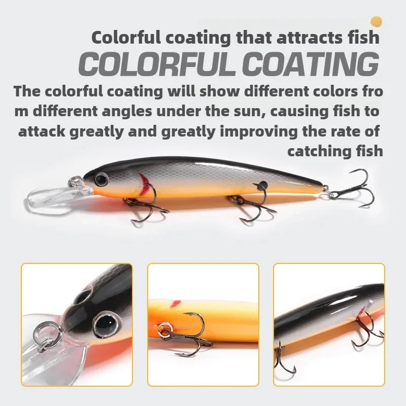 Señuelo de pesca de pececillo flotante de buceo profundo, cebo duro de 12cm/17g, para agua dulce, barco, playa, Mar - imagen 4