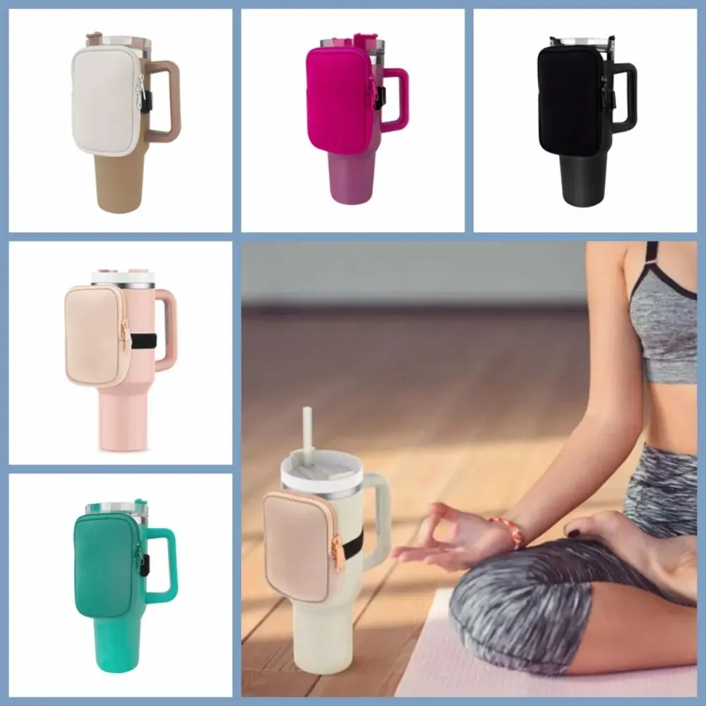 Bolsa de botella de agua de neopreno con correa ajustable, funda de almacenamiento de Color sólido, bolsa de botella para tarjetas, monedas, auriculares, teléfono móvil - imagen 3